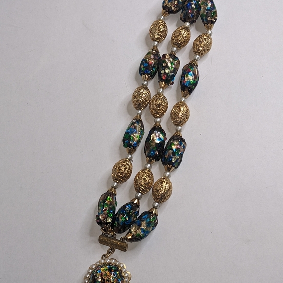 Vintage Napier Signed Beaded Bracelet – Foil Glass & Filigree Beads RARE - Picture 8 of 11